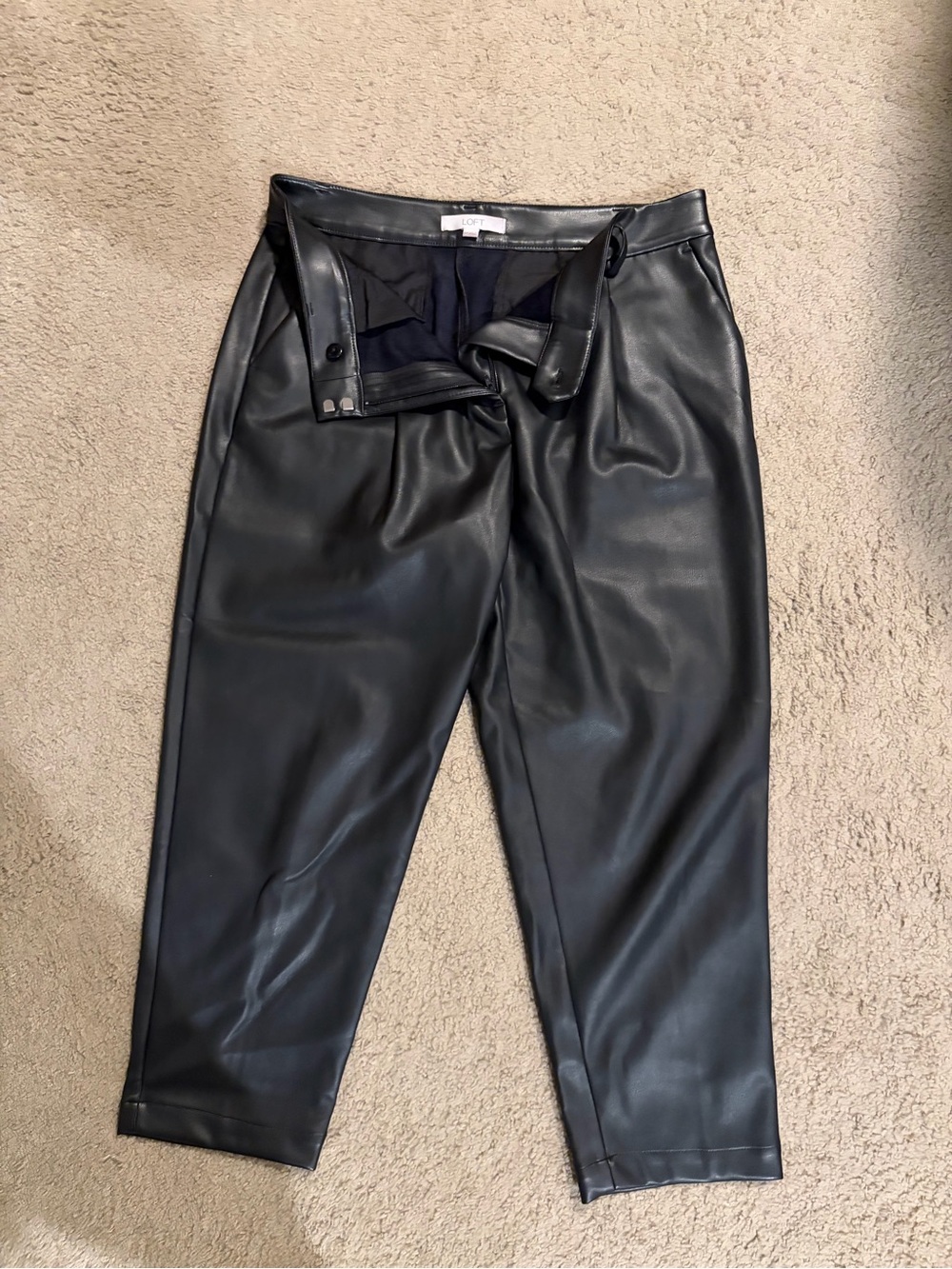 LOFT Black Faux Leather Cropped Pants